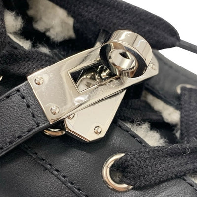 エルメス HERMES デイ スニーカー 靴 シューズ レザー ムートン ブラック 黒 シルバー ケリー金具