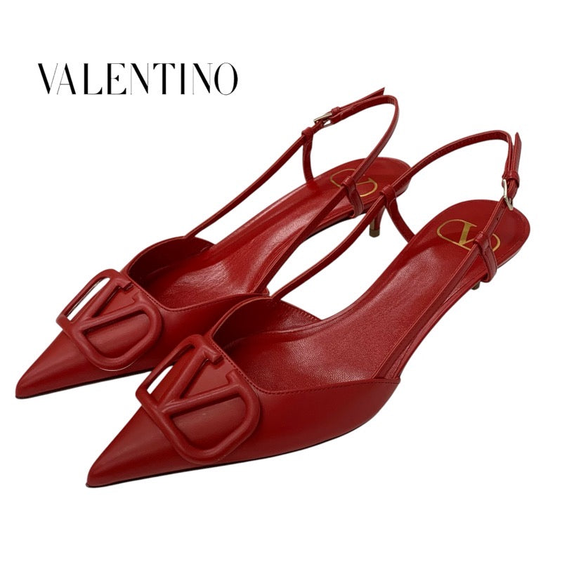 ヴァレンティノ VALENTINO パンプス 靴 シューズ レザー レッド 未使用 Vロゴ スリングバック ストラップ