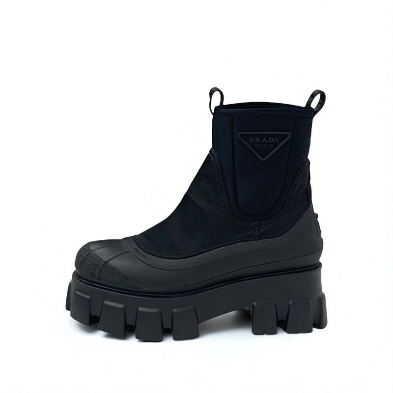 プラダ PRADA モノリス ブーツ ショートブーツ 靴 シューズ ナイロン ラバー ブラック 黒 Re-Nylon トライアングルロゴ