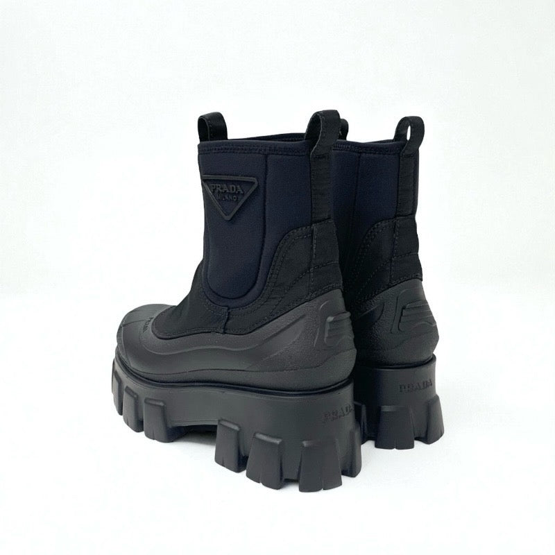 プラダ PRADA モノリス ブーツ ショートブーツ 靴 シューズ ナイロン ラバー ブラック 黒 Re-Nylon トライアングルロゴ