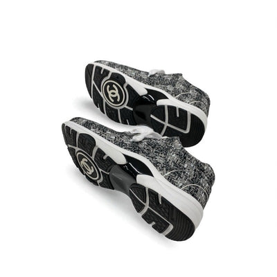 シャネル CHANEL スニーカー 靴 シューズ ファブリック グレー ブラック ホワイト ココマーク ロゴ