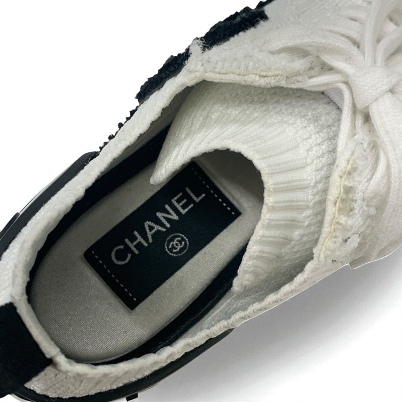 シャネル CHANEL スニーカー 靴 シューズ ニット ホワイト ブラック 白 ロゴ ココマーク