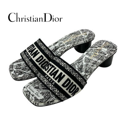 クリスチャンディオール CHRISTIAN DIOR DWAY サンダル 靴 シューズ ファブリック ホワイト ブラック ミュール 刺繍 エンブロイダリー ロゴ