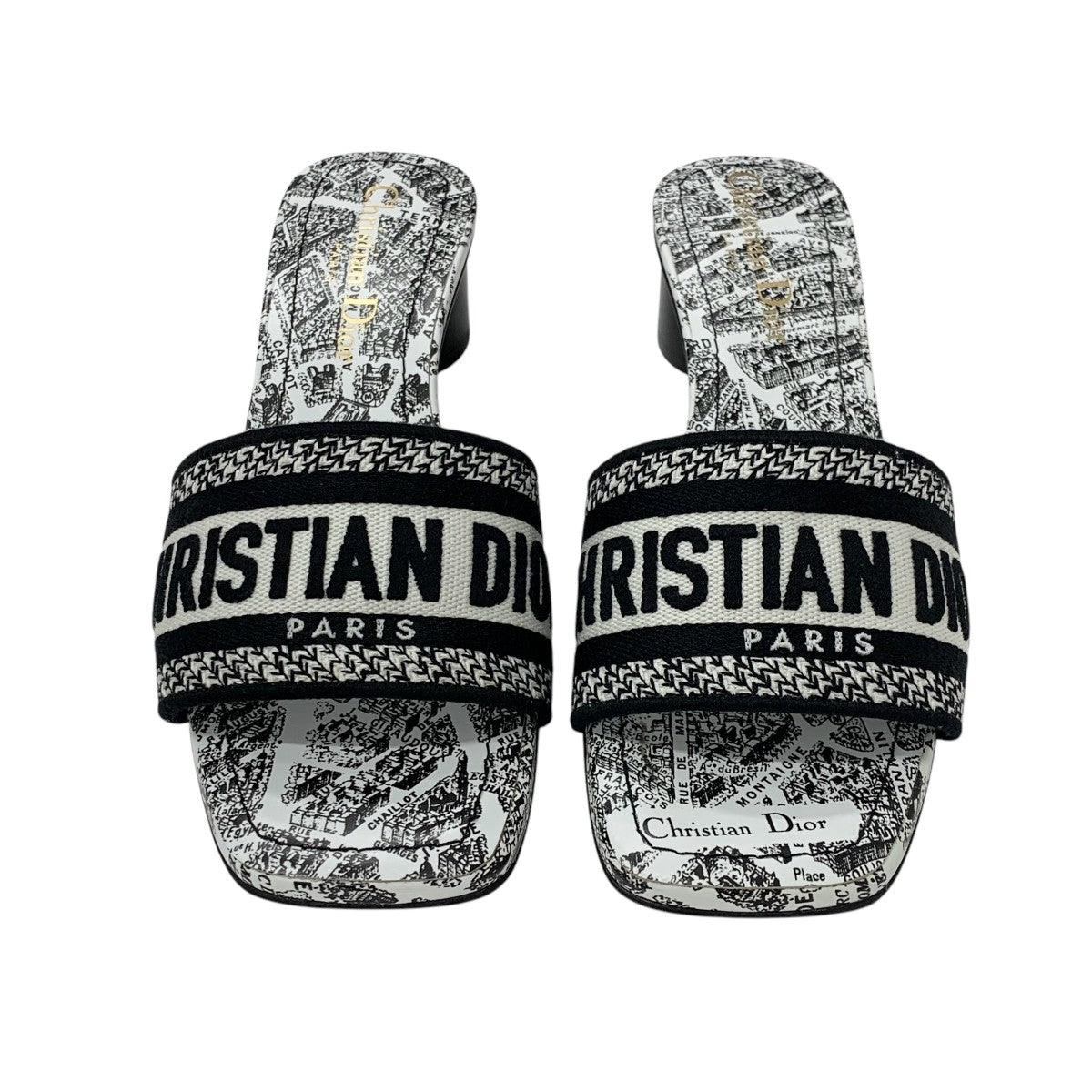 クリスチャンディオール CHRISTIAN DIOR DWAY サンダル 靴 シューズ ファブリック ホワイト ブラック ミュール 刺繍 エンブロイダリー ロゴ