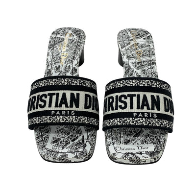 クリスチャンディオール CHRISTIAN DIOR DWAY サンダル 靴 シューズ ファブリック ホワイト ブラック ミュール 刺繍 エンブロイダリー ロゴ