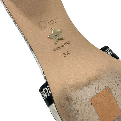クリスチャンディオール CHRISTIAN DIOR DWAY サンダル 靴 シューズ ファブリック ホワイト ブラック ミュール 刺繍 エンブロイダリー ロゴ