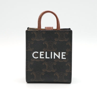 セリーヌ CELINE チャーム ブラウン ホワイト ゴールド トリオンフキャンバス ロゴ マイクロ バーティカル カバ
