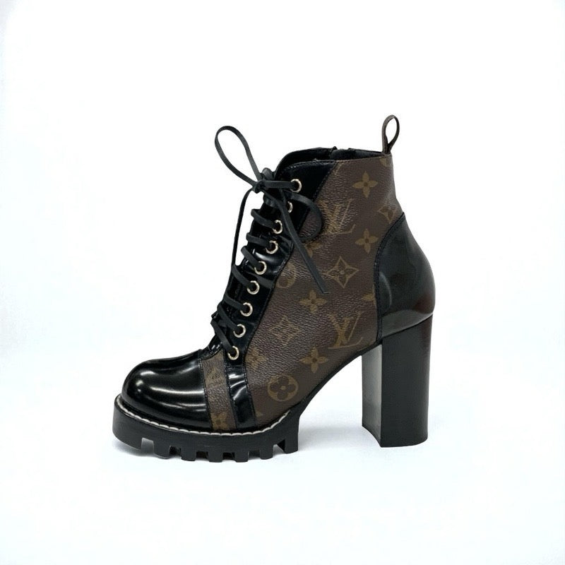 ルイヴィトン LOUIS VUITTON スタートレイルライン モノグラム ブーツ ショートブーツ 靴 シューズ レザー パテント ブラウン ブラック アンクルブーツ レースアップ