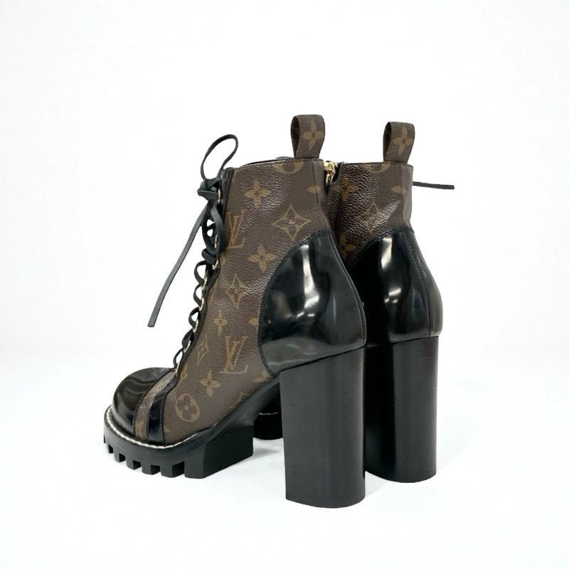 ルイヴィトン LOUIS VUITTON スタートレイルライン モノグラム ブーツ ショートブーツ 靴 シューズ レザー パテント ブラウン ブラック アンクルブーツ レースアップ