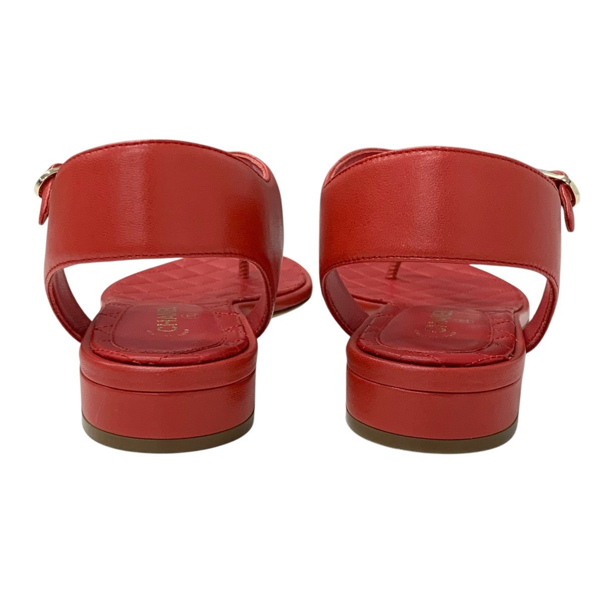 シャネル CHANEL サンダル 靴 シューズ レザー レッド 赤 ゴールド ココマーク チェーン ストラップ トング