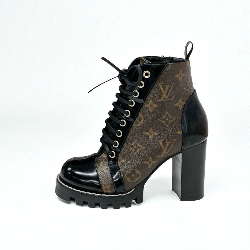 ルイヴィトン LOUIS VUITTON スタートレイルライン モノグラム ブーツ ショートブーツ 靴 シューズ レザー パテント ブラウン ブラック アンクルブーツ レースアップ