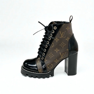ルイヴィトン LOUIS VUITTON スタートレイルライン モノグラム ブーツ ショートブーツ 靴 シューズ レザー パテント ブラウン ブラック アンクルブーツ レースアップ