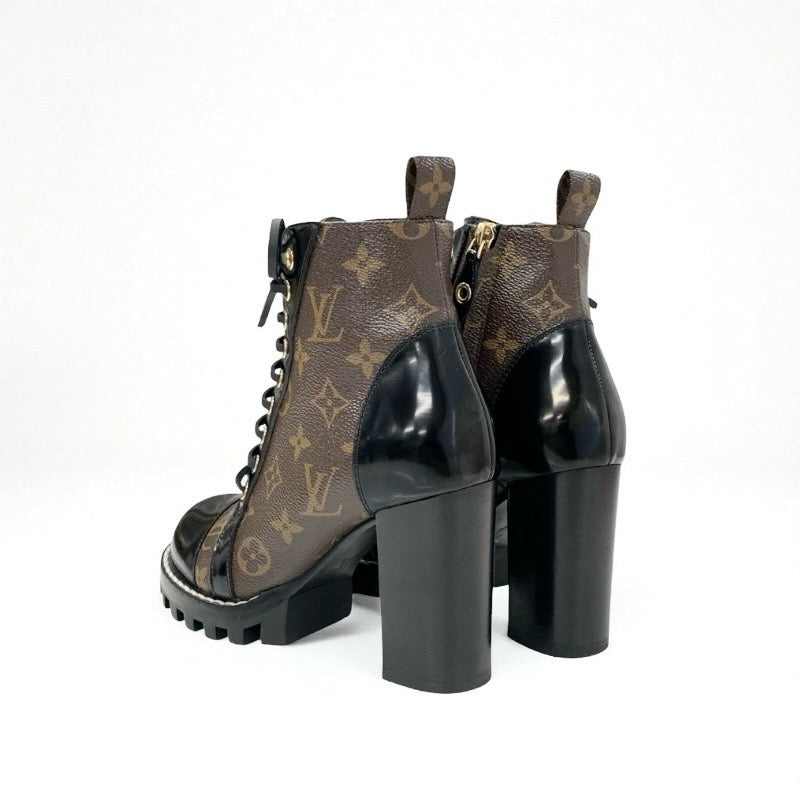 ルイヴィトン LOUIS VUITTON スタートレイルライン モノグラム ブーツ ショートブーツ 靴 シューズ レザー パテント ブラウン ブラック アンクルブーツ レースアップ