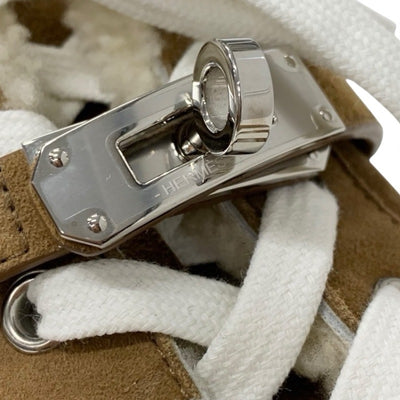 エルメス HERMES デイ スニーカー 靴 シューズ スエード ムートン ブラウン シルバー ケリー金具