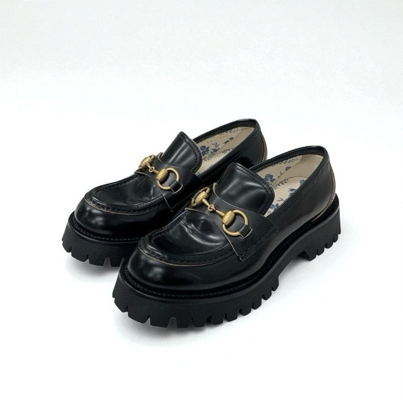 グッチ GUCCI ローファー 革靴 靴 シューズ レザー ブラック 黒 ゴールド ホースビット Bee刺繍