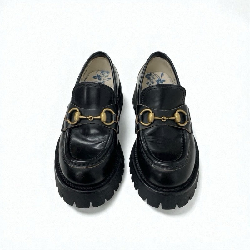 グッチ GUCCI ローファー 革靴 靴 シューズ レザー ブラック 黒 ゴールド ホースビット Bee刺繍