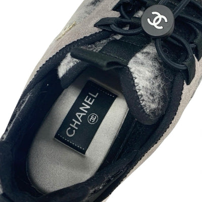 シャネル CHANEL スニーカー 靴 シューズ モヘア スエード グレー ブラック ホワイト ゴールド ココマーク ロゴ マトラッセ メンズ