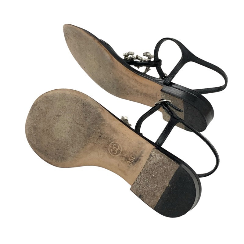 シャネル CHANEL サンダル 靴 シューズ レザー ブラック 黒 シルバー ココマーク スター パール ストラップ トングサンダル