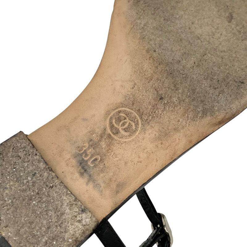 シャネル CHANEL サンダル 靴 シューズ レザー ブラック 黒 シルバー ココマーク スター パール ストラップ トングサンダル