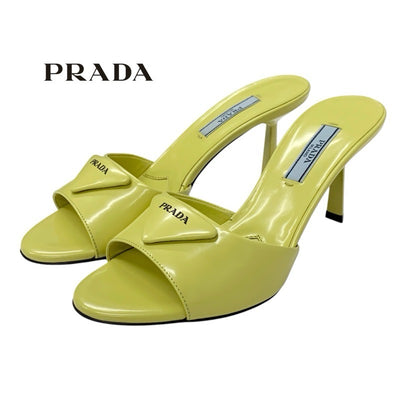プラダ PRADA サンダル 靴 シューズ レザー イエロー トライアングルロゴ ミュール