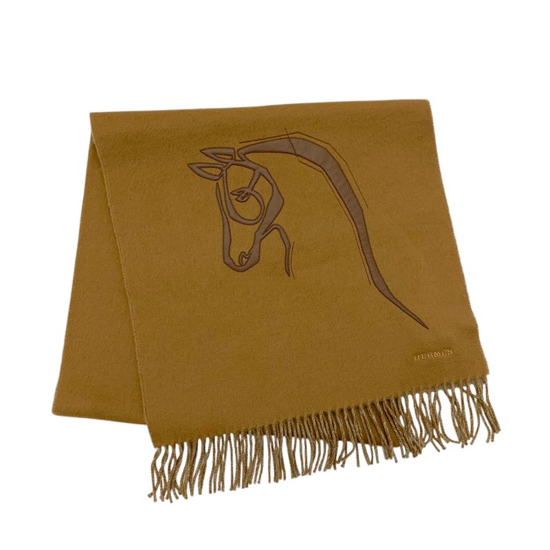 エルメス HERMES シュヴァルオトレ マフラー カシミヤ キャメル ベージュ ストール ロゴ エルメス HERMES シュヴァルオトレ マフラー カシミヤ キャメル