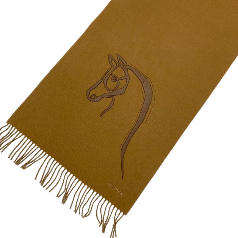 エルメス HERMES シュヴァルオトレ マフラー カシミヤ キャメル ベージュ ストール ロゴ