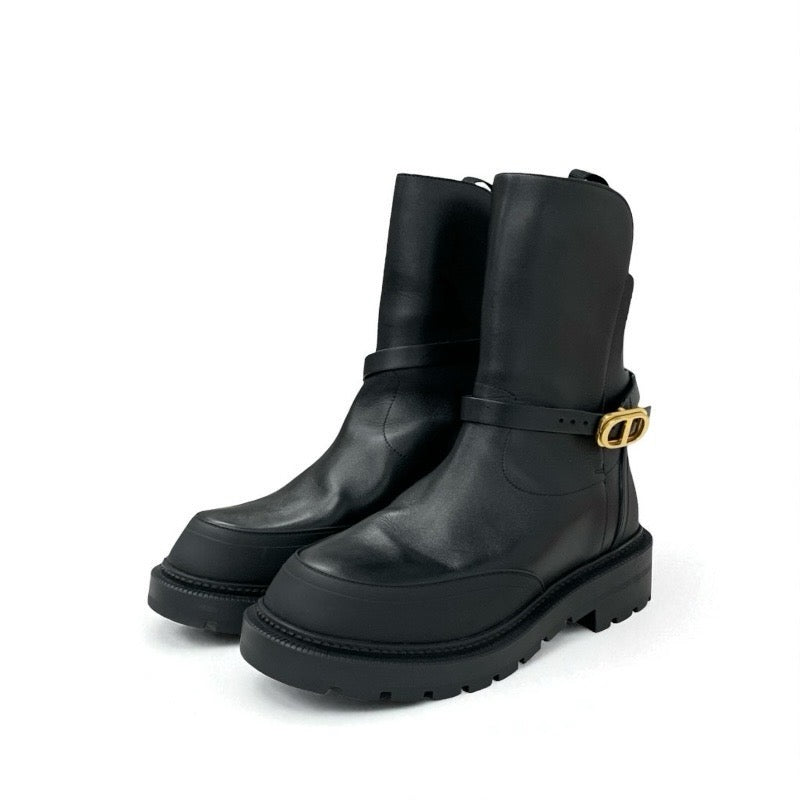 クリスチャンディオール CHRISTIAN DIOR DIOR EMPREINTE ブーツ ショートブーツ 靴 シューズ レザー ブラック 黒 ゴールド ベルト ロゴ