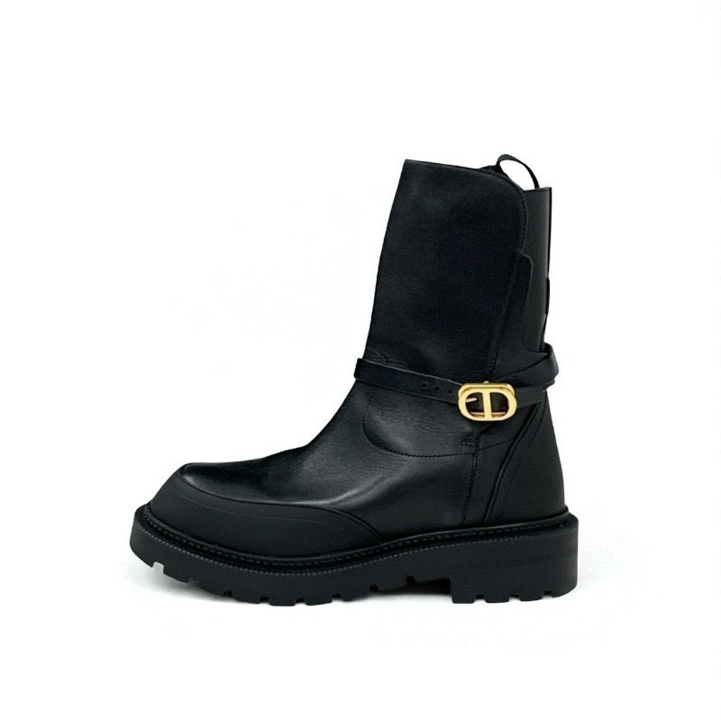 クリスチャンディオール CHRISTIAN DIOR DIOR EMPREINTE ブーツ ショートブーツ 靴 シューズ レザー ブラック 黒 ゴールド ベルト ロゴ