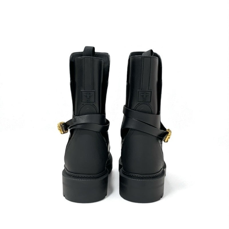 クリスチャンディオール CHRISTIAN DIOR DIOR EMPREINTE ブーツ ショートブーツ 靴 シューズ レザー ブラック 黒 ゴールド ベルト ロゴ