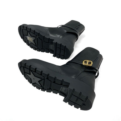 クリスチャンディオール CHRISTIAN DIOR DIOR EMPREINTE ブーツ ショートブーツ 靴 シューズ レザー ブラック 黒 ゴールド ベルト ロゴ