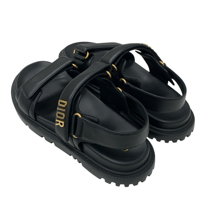 クリスチャンディオール CHRISTIAN DIOR DIORACT サンダル 靴 シューズ レザー ブラック 黒 未使用 ロゴ フラット