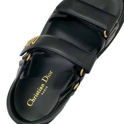クリスチャンディオール CHRISTIAN DIOR DIORACT サンダル 靴 シューズ レザー ブラック 黒 未使用 ロゴ フラット