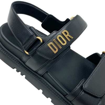 クリスチャンディオール CHRISTIAN DIOR DIORACT サンダル 靴 シューズ レザー ブラック 黒 未使用 ロゴ フラット