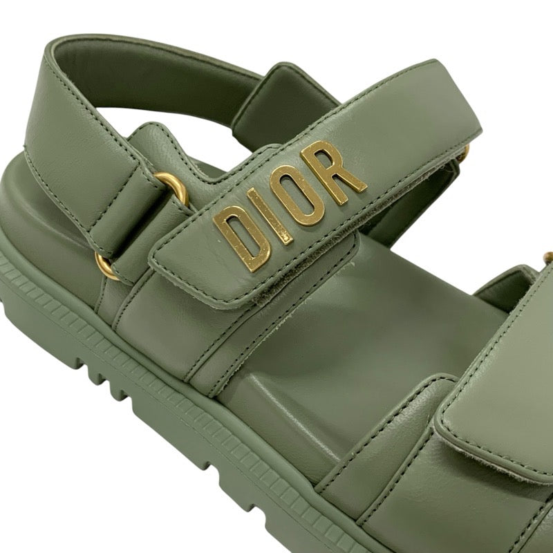 クリスチャンディオール CHRISTIAN DIOR DIORACT サンダル 靴 シューズ レザー グリーン 未使用 ロゴ フラット