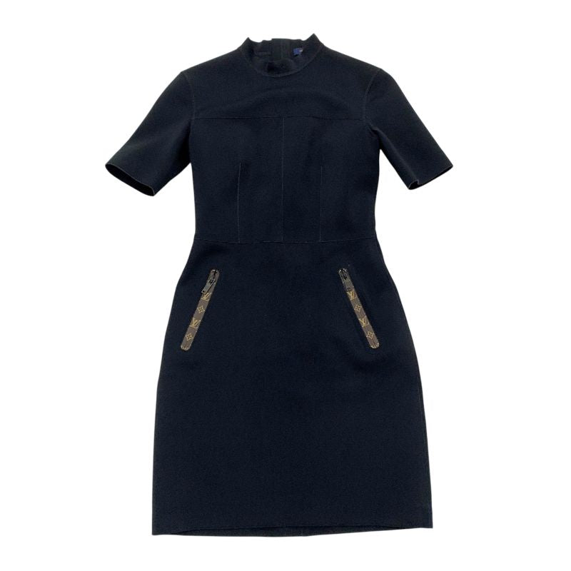 ルイヴィトン LOUIS VUITTON ワンピース ブラック ブラウン ショートスリーブハイネックフィットドレス