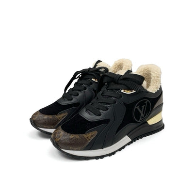 ルイヴィトン LOUIS VUITTON ランアウェイライン モノグラム スニーカー 靴 シューズ レザー スエード ムートン ブラック ブラウン インヒール ロゴ ボア