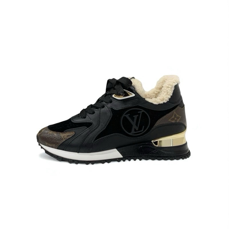 ルイヴィトン LOUIS VUITTON ランアウェイライン モノグラム スニーカー 靴 シューズ レザー スエード ムートン ブラック ブラウン インヒール ロゴ ボア