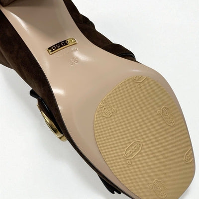 グッチ GUCCI ダブルG ブーツ ショートブーツ 靴 シューズ スエード ブラウン ゴールド GGマーモント フリンジ