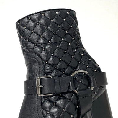 ヴァレンティノ VALENTINO ブーツ ショートブーツ 靴 シューズ レザー ブラック 黒 シルバー ロックスタッズ キルティング