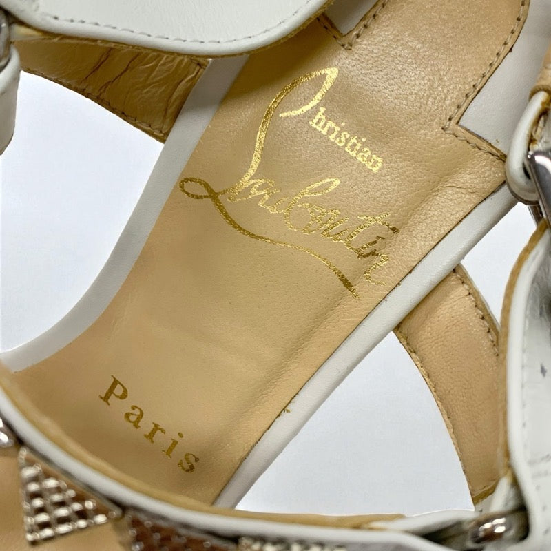 クリスチャンルブタン Christian Louboutin ピラクロウ サンダル 靴 シューズ レザー ホワイト シルバー ゴールド スタッズ ウェッジソール ストラップ