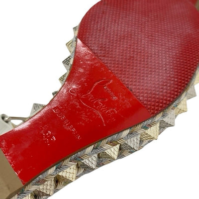 クリスチャンルブタン Christian Louboutin ピラクロウ サンダル 靴 シューズ レザー ホワイト シルバー ゴールド スタッズ ウェッジソール ストラップ