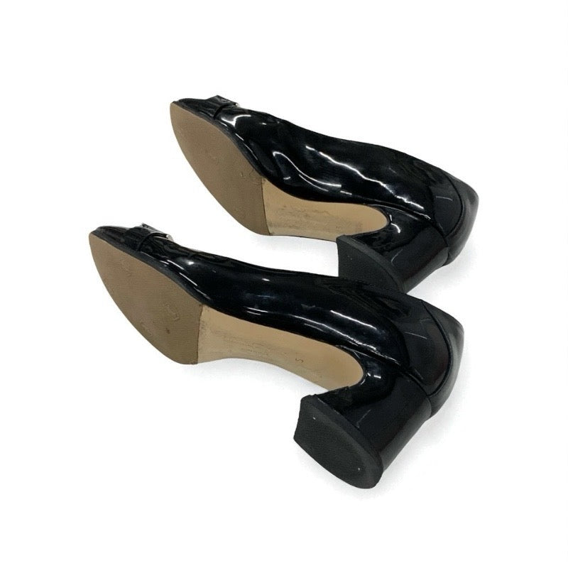 フェラガモ FERRAGAMO パンプス 靴 シューズ パテント ブラック 黒 シルバー ロゴ バックル