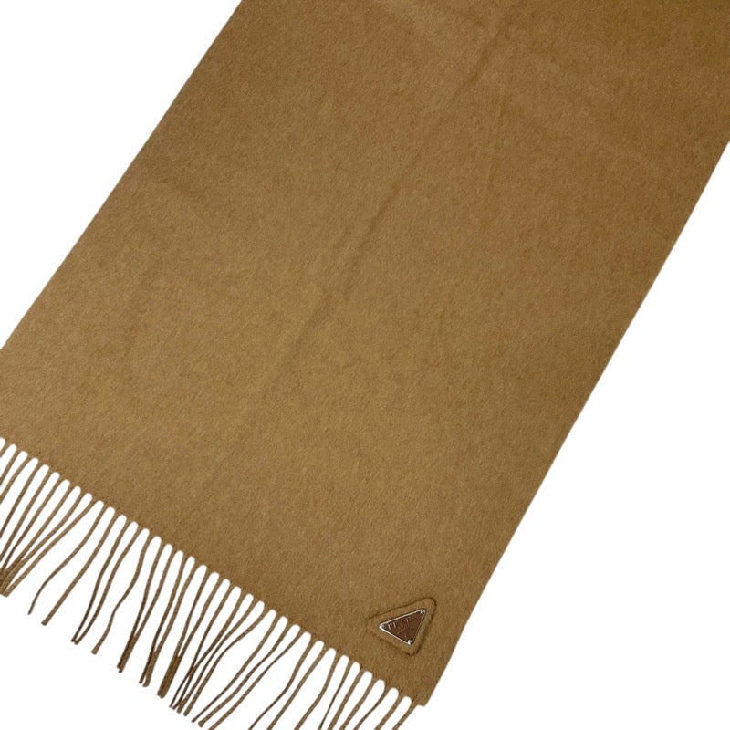 プラダ PRADA マフラー シルク キャメル シルバー トライアングルロゴ ストール