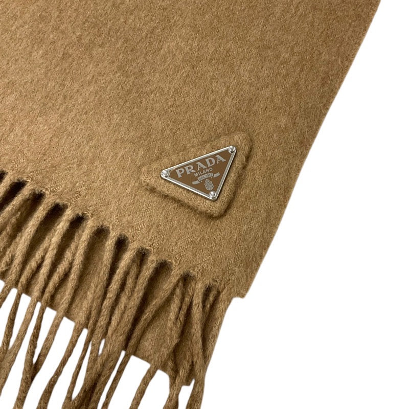 プラダ PRADA マフラー シルク キャメル シルバー トライアングルロゴ ストール