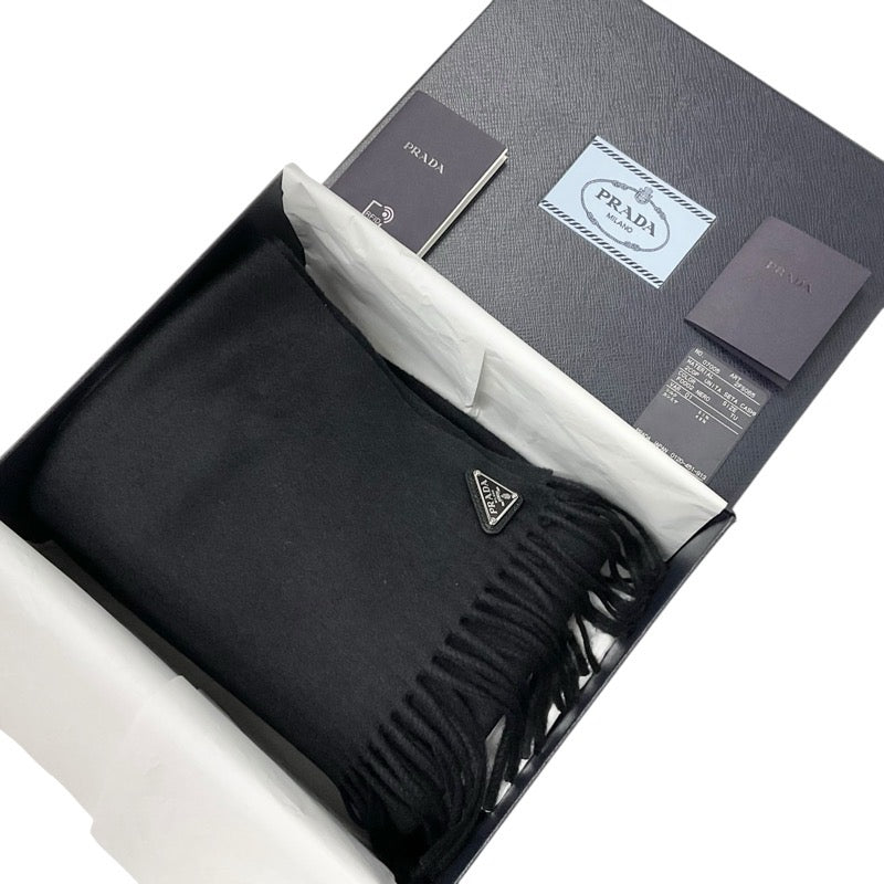 プラダ PRADA マフラー シルク ブラック 黒 トライアングルロゴ ストール