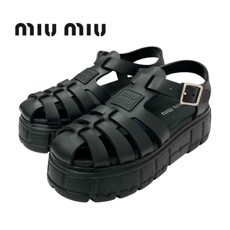 ミュウミュウ MIUMIU EVA サンダル 靴 シューズ ラバー ブラック 黒 プラットフォーム ストラップ 厚底 ロゴ