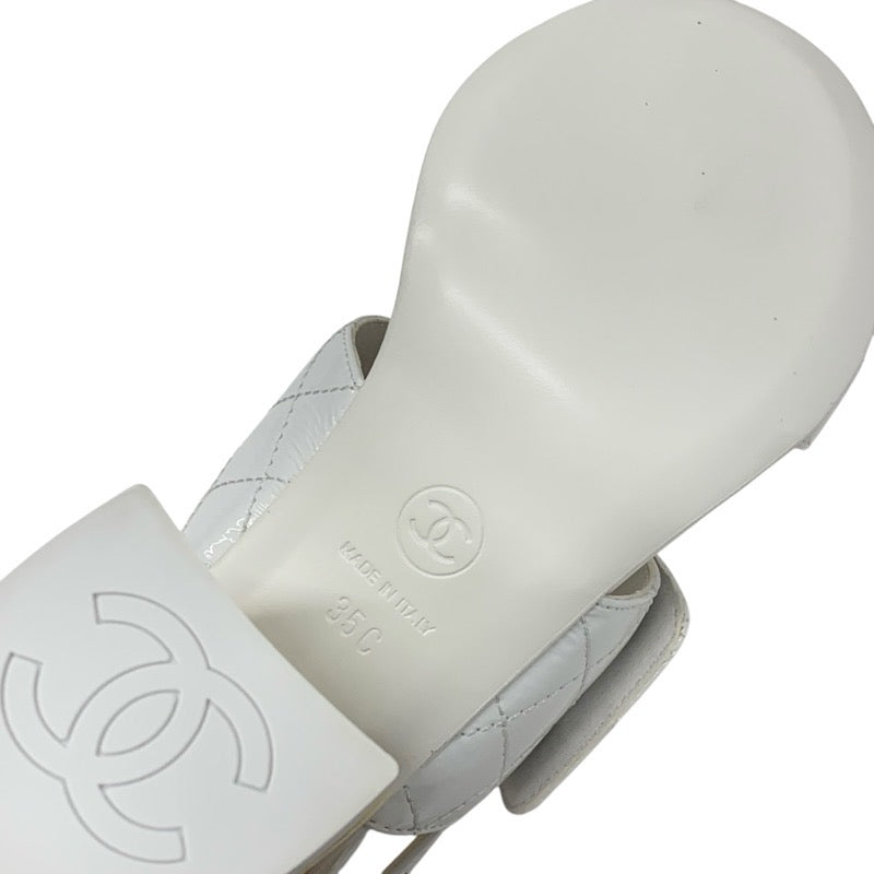 シャネル CHANEL サンダル 靴 シューズ パテント ホワイト ゴールド マトラッセ ココマーク ターンロック ストラップ