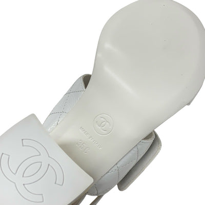 シャネル CHANEL サンダル 靴 シューズ パテント ホワイト ゴールド マトラッセ ココマーク ターンロック ストラップ