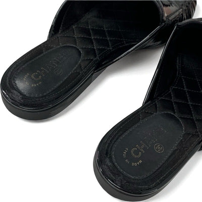 シャネル CHANEL フラットシューズ 靴 シューズ パテント ブラック 黒 ココマーク ミュール