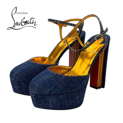 クリスチャンルブタン Christian Louboutin パンプス 靴 シューズ デニム ブルー ストラップ プラットフォーム
